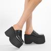 Gdgydh Fashion Square Toe Platform Mules Black Slip-On Loafers Thick Heels Comfortable Summer Footwear for Women Slippers