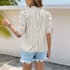 Women's Summer New Shrunken Pullover Top Casual Drawstring Striped Shirt