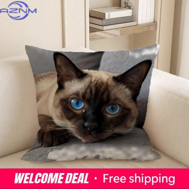 1Pc Cute Cat Themed 2D Flat Printed Pillowcases Sofa Cushion Cover Home Bedroom Room Decoration