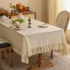 Vintage Coffee Table with Green Hollow Lotus Leaf Edge Lace Tablecloth and Rectangular Dining Table Cloth