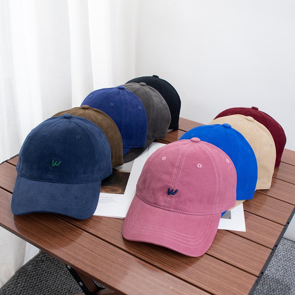 Simple retro autumn and winter small w letter baseball cap women's big head circumference deepened wide brim showing face small cap