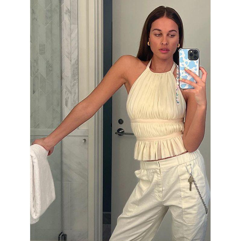 Sleeveless Halter Waistcoat with Neck Strap Halterneck Tied Spaghetti-Strap Vest