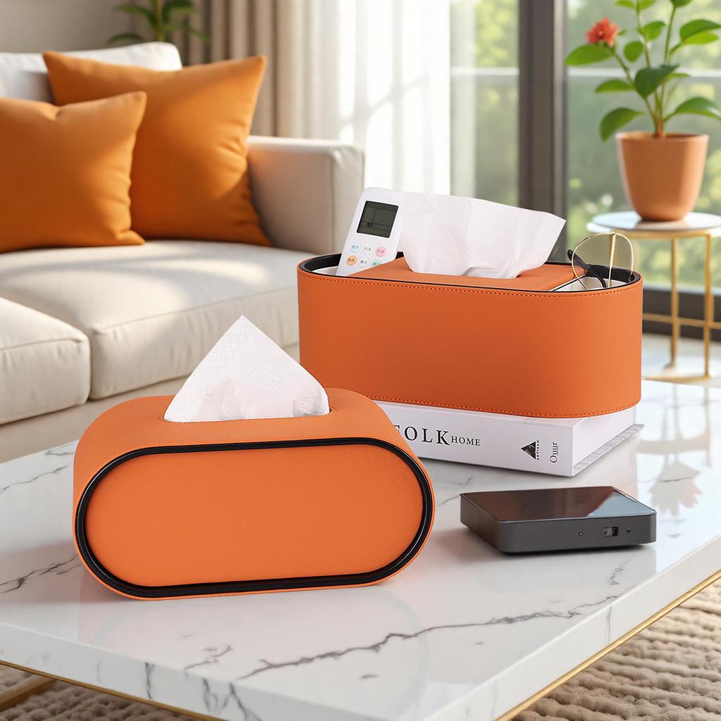 Luxury Leather Oval Tissue Box for Living Room or Bedroom Decor
