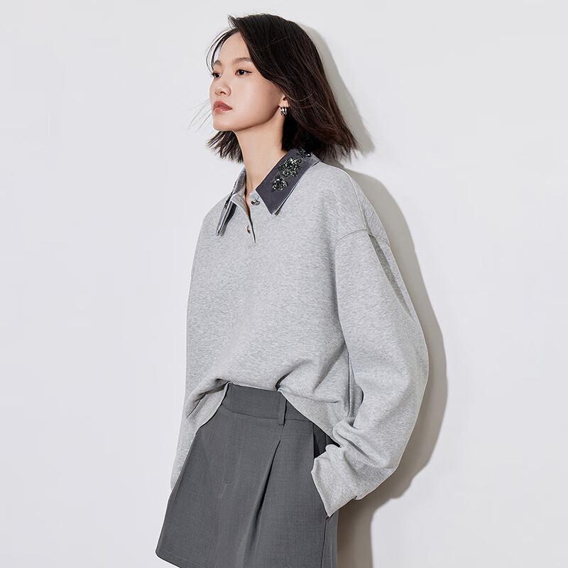 Women's Sequin Embroidered Polo Collar Short Sweatshirt