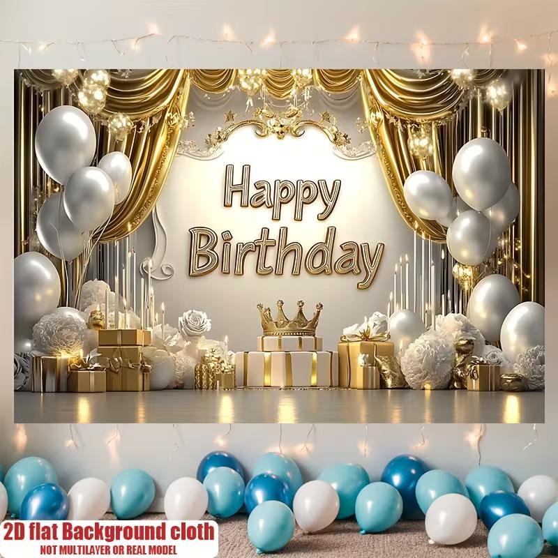 

2D Gold Curtain Silver Balloon Birthday Photography Backdrop 47.2x31.5inch/120*80cm