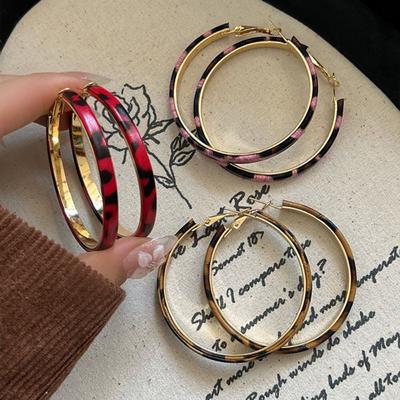 Y2k Leopard Hoop Earrings Circle Women's Jewelry Trendy Resin Hoop Earrings  Ladies/Girls