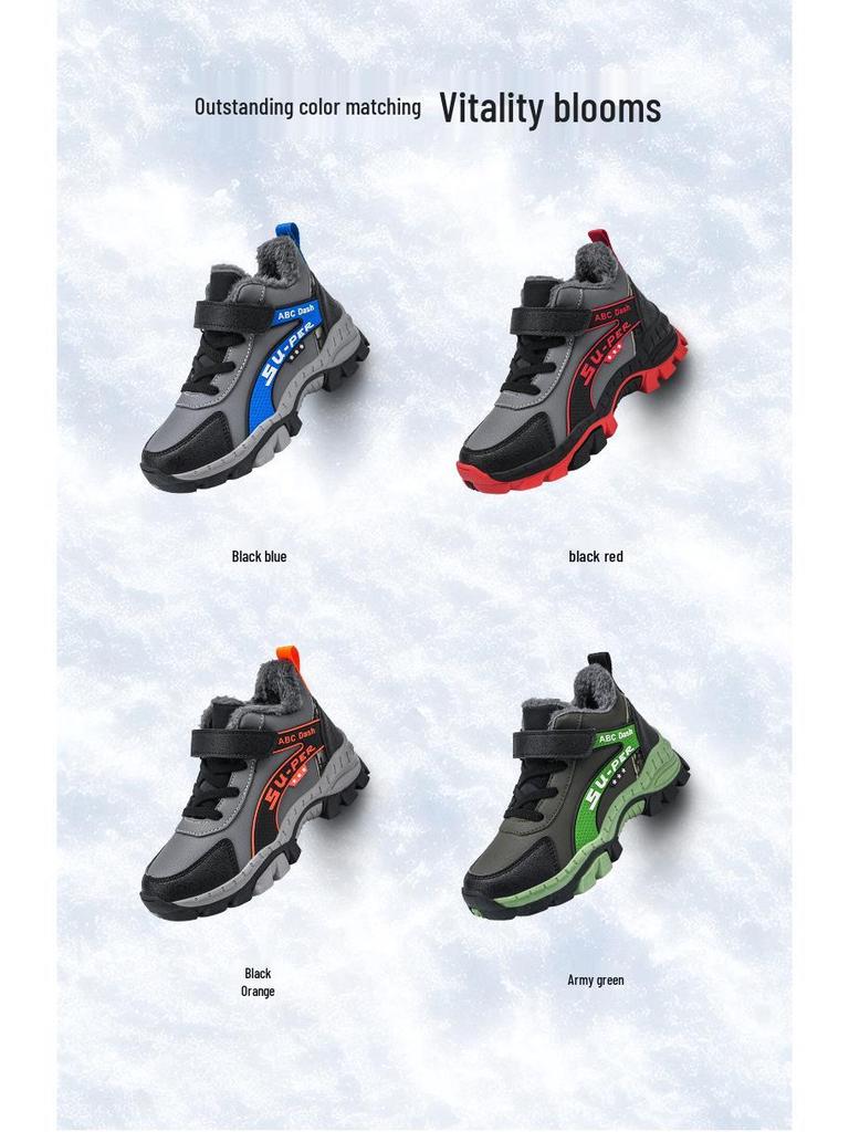 Boys' Fleece-Lined Cotton Shoes - New 2025 Autumn/Winter Non-Slip Warm Outdoor Sports Footwear