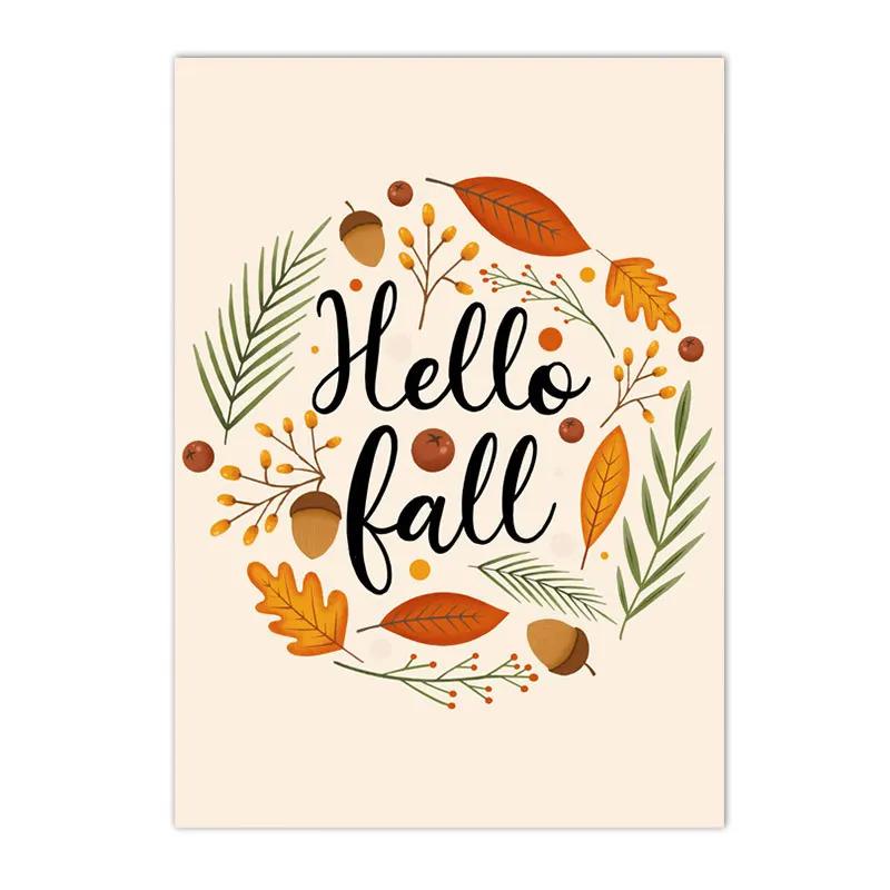 Canvas Painting Autumn Scenery Leaf Poster Print Nordic Wall Pictures Living Room Home Decor Hello Pumpkin Art