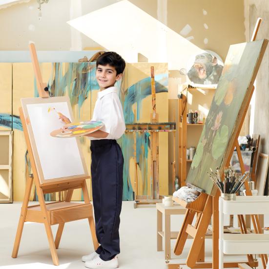 H Frame Easel, French Easel with Drawer, Solid Beech Wood Easel, Painting Canvas Holder Stand, Tilts Flat Artist Easel, Height Angle Adjustable