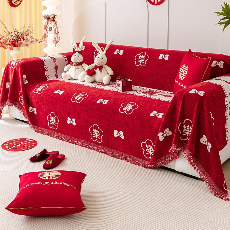 Hochzeitsfeier Roter Sofabezug Sofakissen Universal Ganzjahreszeit Vollbezug Hochzeitszimmer Dekoration Bezug Decke Hochzeit