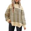Women's Fashion Round Neck Long Sleeve Sweater Knitted Side Slit Pullover
