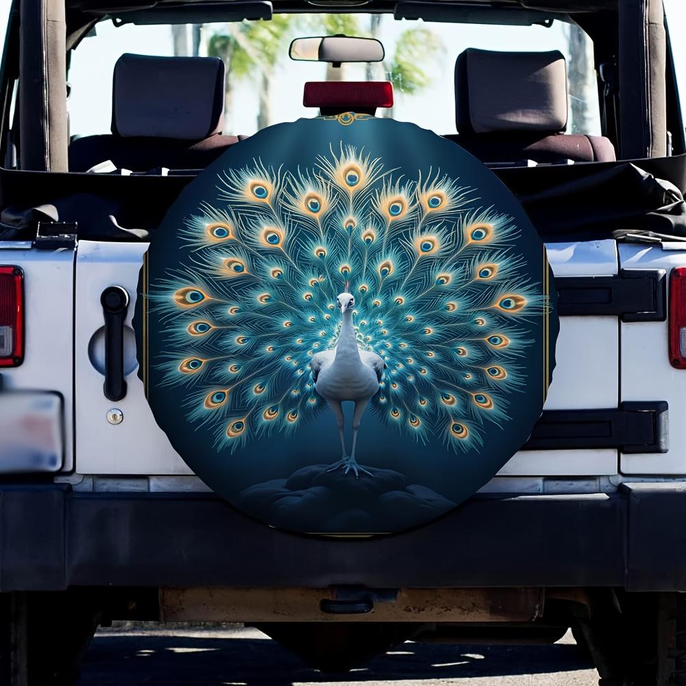 One Piece Of 2D Flat-Printed Tire Covers Featuring A Majestic Peacock Design, Made Of Polyester, Suitable For Travel Use In Snow