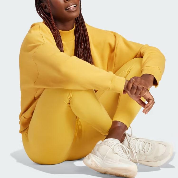 Adidas Lounge French Terry Sweatshirt Solid Color Logo Round Neck Long Sleeve Women Sweatshirt Yellow IJ8440