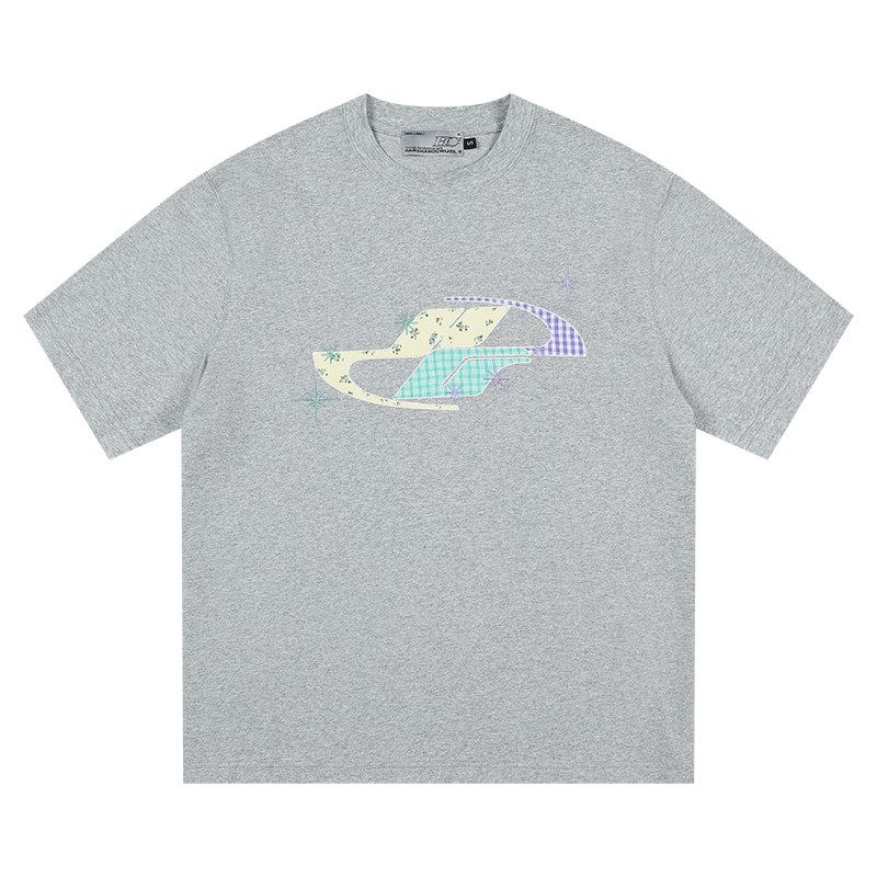 HACR Kids Harshandcruel Children's Funny Patchwork Floral Temperament Embroider Chinese Fad Couple Loose Short Sleeve T-shirt