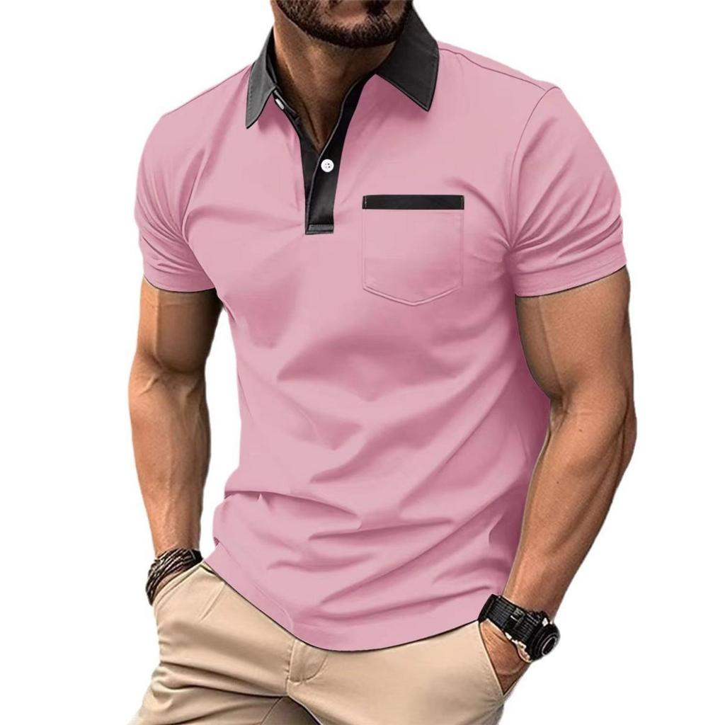 Summer New Men's Casual Chest Pocket Solid Colour Short-sleeved Casual T-shirt POLO Shirt Tops