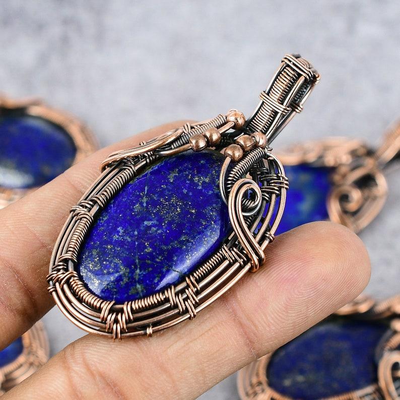 Lapis Lazuli Copper Pendant Copper Wire Wrapped Gemstone Pendant Copper Jewelry Designer Pendant Gifts For Wife, Unique Gifts For Mother
