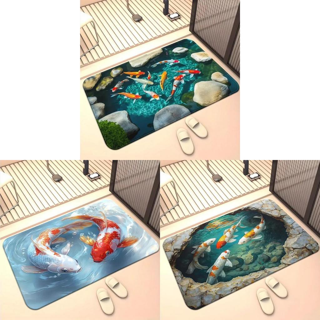 Modern Koi Fish 3d Diatomaceous Earth Bath Mat With Absorbent Non Slip Design For Bathroom And Hallway