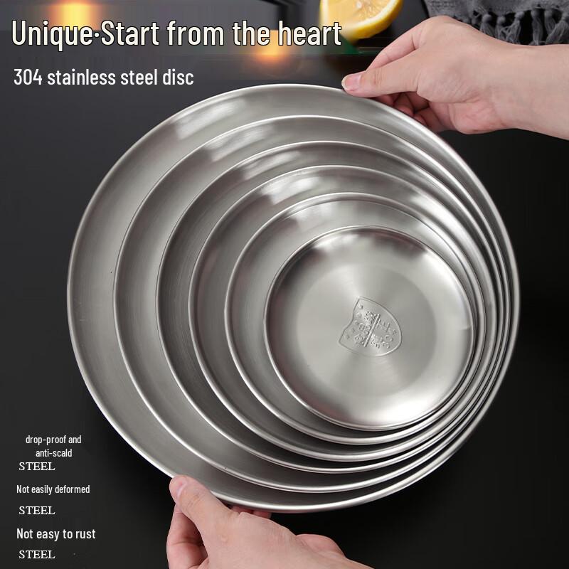 Stainless Steel Round Korean Style Matte Serving Plates