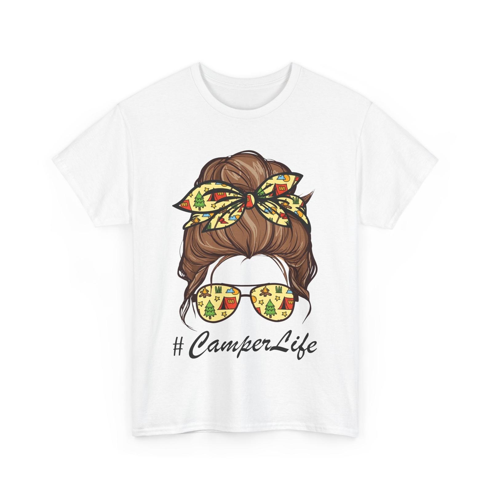 Camper Life Mom Shirt, Messy Bun Mommy Camping Lovers Mother s Day T-Shirt Mens Womens Tees Top 4XL