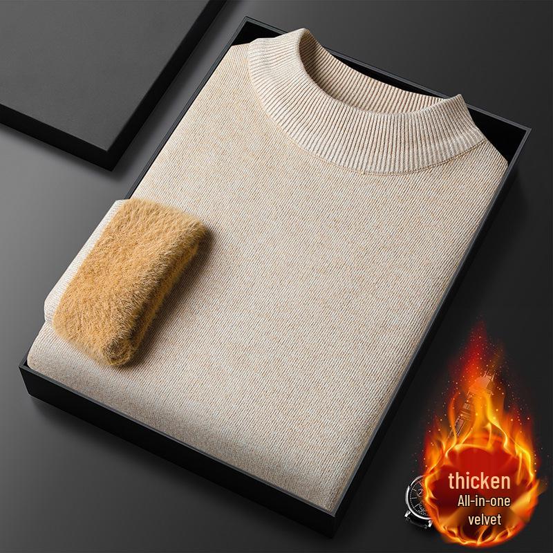 

Men s Solid Color Fleece Half-High Collar Sweater - Warm Knitwear for Fall/Winter 3XL