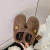 Thick-soled heightening fluffy slippers women's shoes outer wear 2025 new autumn and winter high-end plush cotton slippers