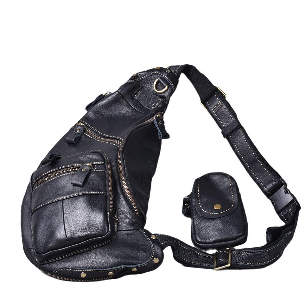 Echte Leder Herren Brusttasche, Retro Hüfttasche, Große Kapazität Einzelne Schulter Crossbody Tasche