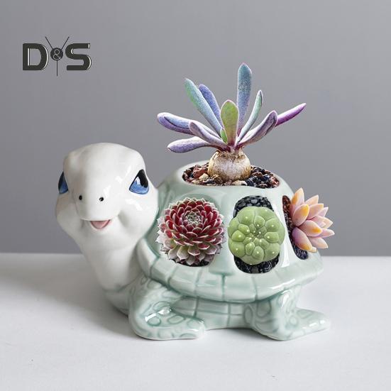 Pflanzgefäß für Sukkulenten in Schildkrötenform, Keramik-Blumentopf in Schildkrötenform, hohler Pflanztopf in Schildkrötenform mit Abflussloch für Kräuter, Sukkulenten und Kakteen