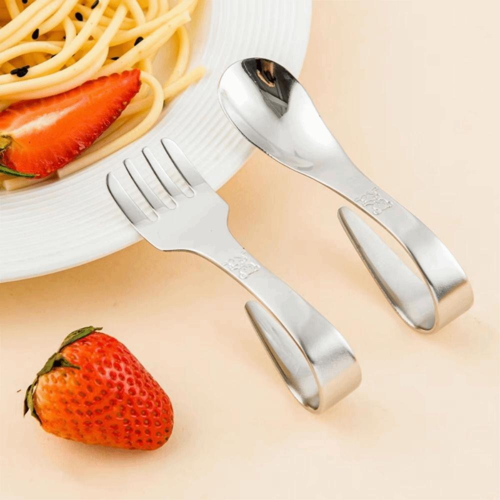 Zakřivená rukojeť Roztomilá tréninková lžíce vidlička Nerezová ocel Dětský příborový set Salát