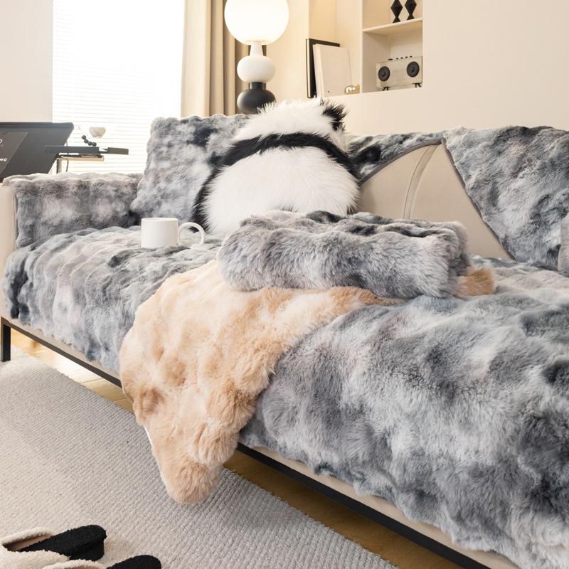 Gradient Bubble Faux Rabbit Plush Sofa Cushion Thick Anti-Slip Sofa Cover For Autumn And Winter Cozy Home Decor For Living Room
