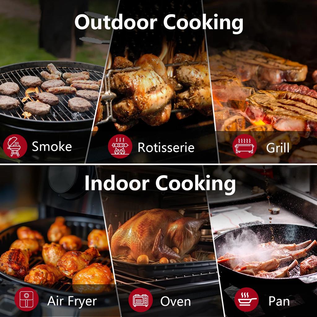 Wireless Bluetooth Meat Thermometer Digital Probes with HD Display & APP Monitoring for Rotisserie Grill BBQ Smoker Steak