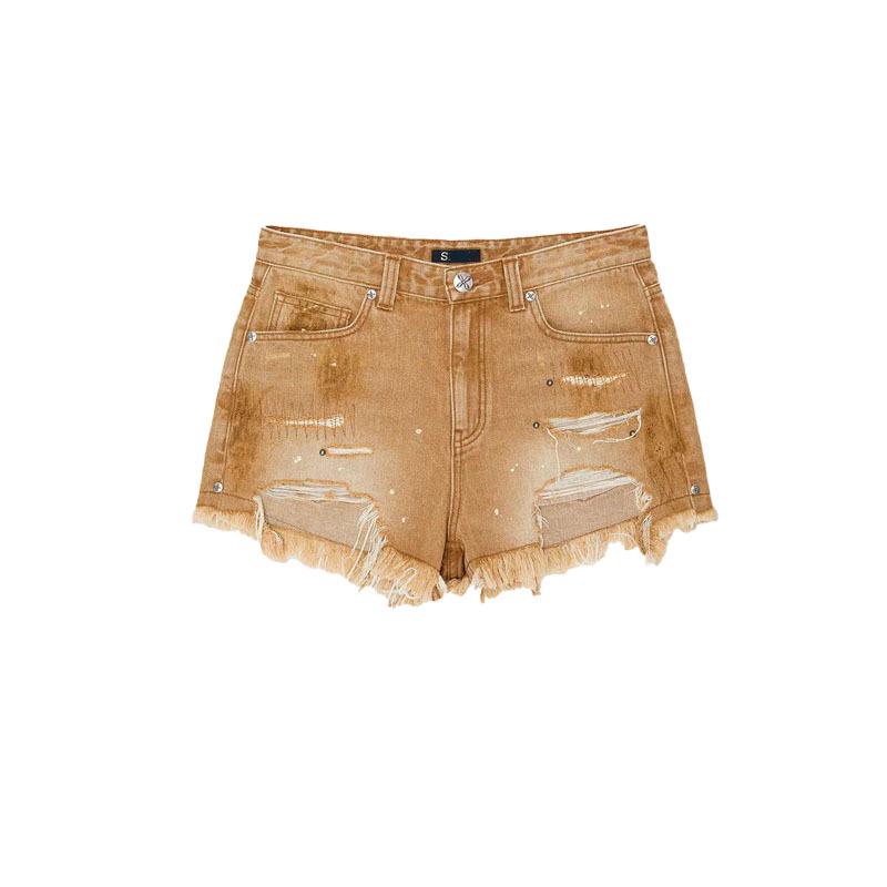 

SK Vintage Ripped Denim Shorts with Frayed Hem - Summer New Arrival L