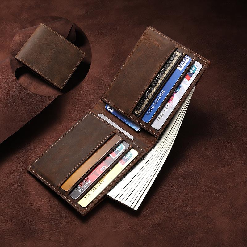Vintage Crazy Horse Leather Wallet Hot Selling Ultra-Thin Genuine Leather Coin Purse Fashionable Men s Short Wallet Horizontal Style Money Clip