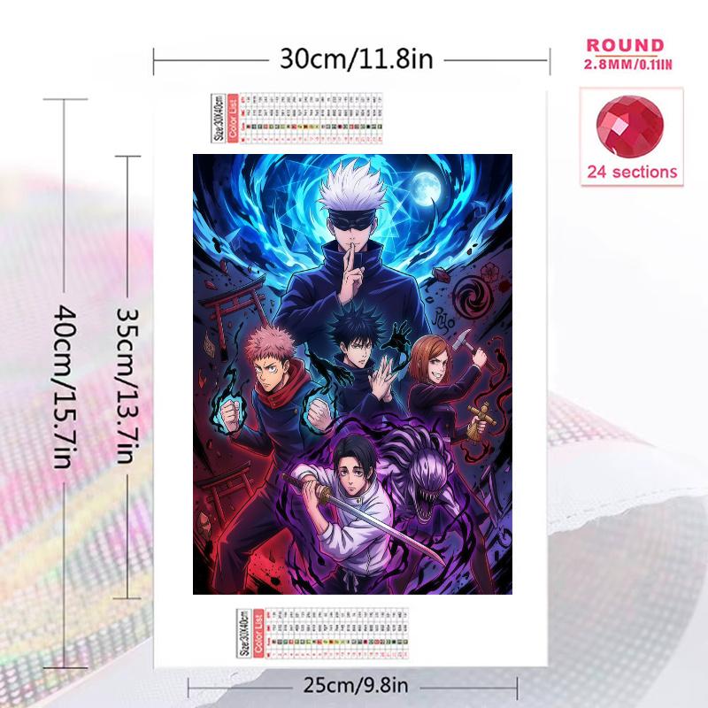 Jujutsu Kaisen Manga & Key Character Set Pattern 3pcs 100% Round Full Drill 5D DIY Diamond Painting Embroidery Cross Stitch Rhinestone Décor