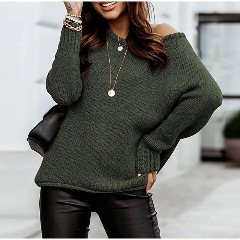 Autumn Women Casual Long Sleeve Sweaters Crew Neck Pure Color Soft Ribbed Knitted Oversized Loose Pullover