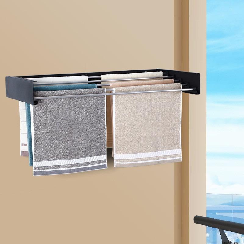 Space Saving Wall Mounted Retractable Towel Rack for Bathroom, Hidden Folding Drying Shelf for Kitchen and Balcony, Modern Metal Bath Accessory
