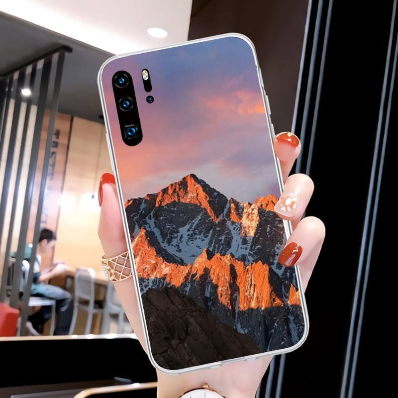 Schöne Cold Mountain-Telefonhülle für Huawei P50 P40 P30 Pro Mate 40 30 Pro Nova 8 8i Y7P Honor Transparente Telefonabdeckung