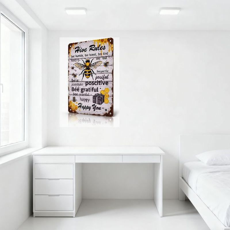 Rustic Metal Tin Sign with Bee Hive Motif - Weathered Frame, Yellow Honey Drips, Honeycomb & Bee Quotes for Home Decor, Man Cave