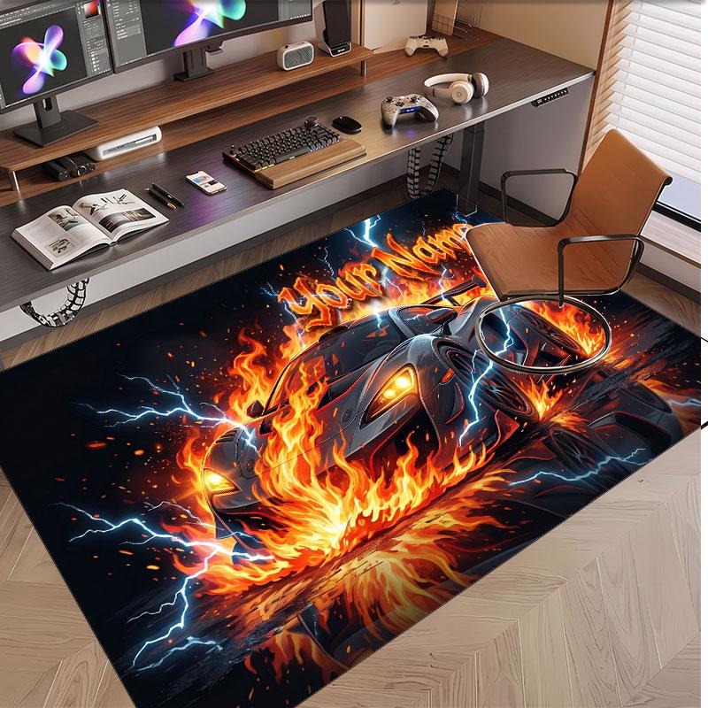 Car Racing Theme Soft Crystal Velvet Rug Custom Name & Text Print Non Slip Floor Rug for Bedroom Living Room