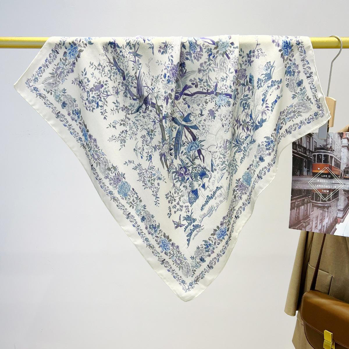 

Винтажный квадратный шарф с рисунком цветов и птиц, весенний и осенний, тонкий, элегантный и художественный шарф из хлопка и льна, шарф для защиты шеи 70*70cm