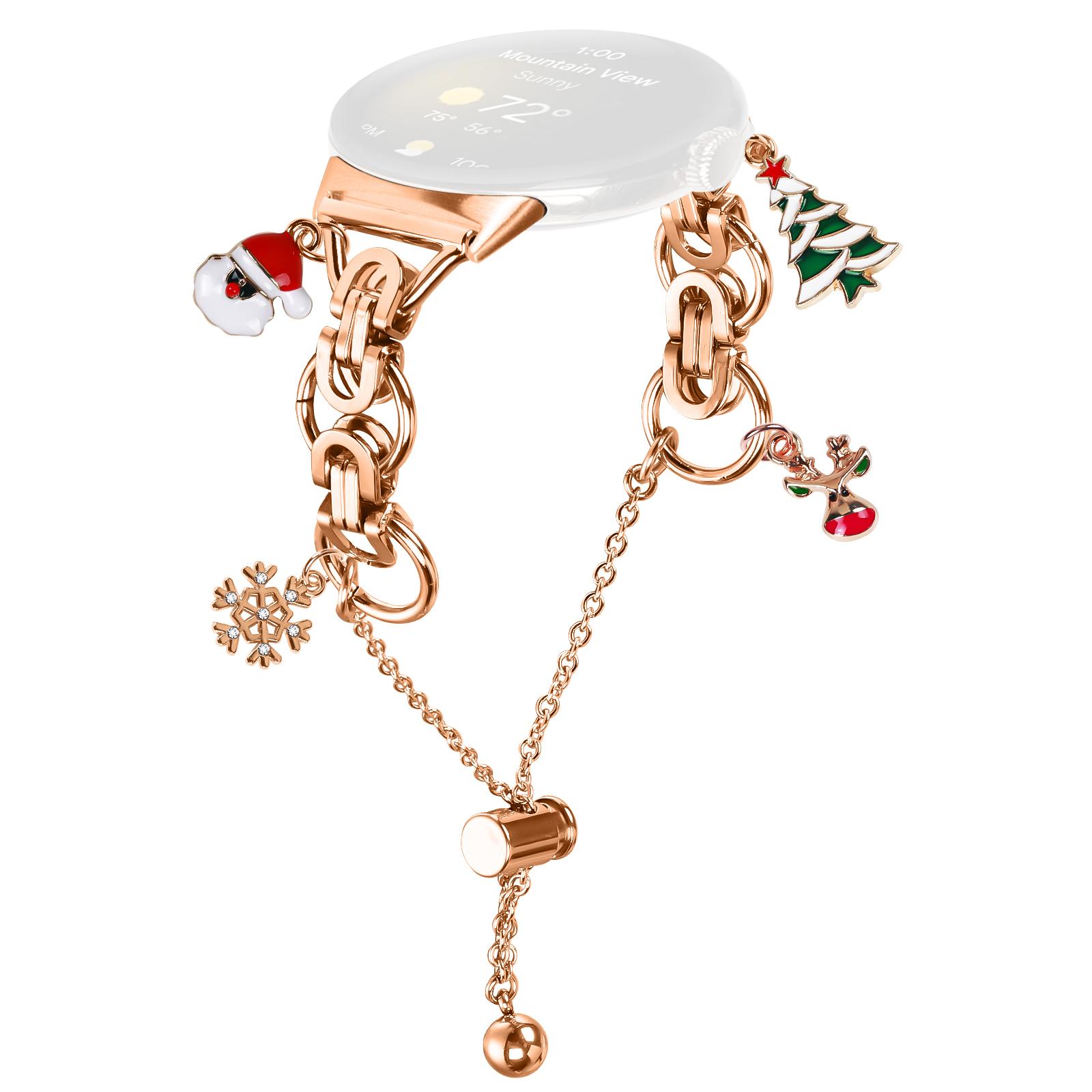 

For Google Pixel Watch/Watch 2/Watch 3 41mm Electroplated Metal Alloy Band Single Loop Chain Bracelet Strap Rose Gold/Christmas