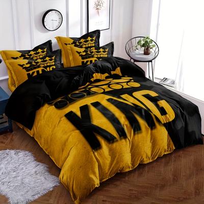 Bettbezug-Set mit gelbem und schwarzem King-Muster, weiches und bequemes Bettwäsche-Set für Schlafzimmer, Gästezimmer und Wohnheim-Dekor