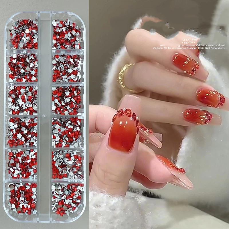 12 Boxed Mini Small Resin Nail Drill Mixed Color Acrylic Flat Special-shaped Drill Nail Art Accessories