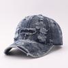 New washed and old denim baseball cap, letter holes, simple spring and autumn women's high-end American cap