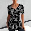 Fashion Floral Print 3D Printed Women's Casual V-neck Short Sleeved T-shirt