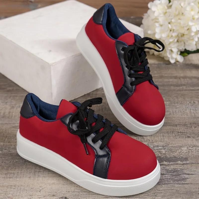 Brand Design Sneakers for Women New Casual Platform Lace Up Women's Vulcanized Shoes Tennis Walking Student Leather Shoes