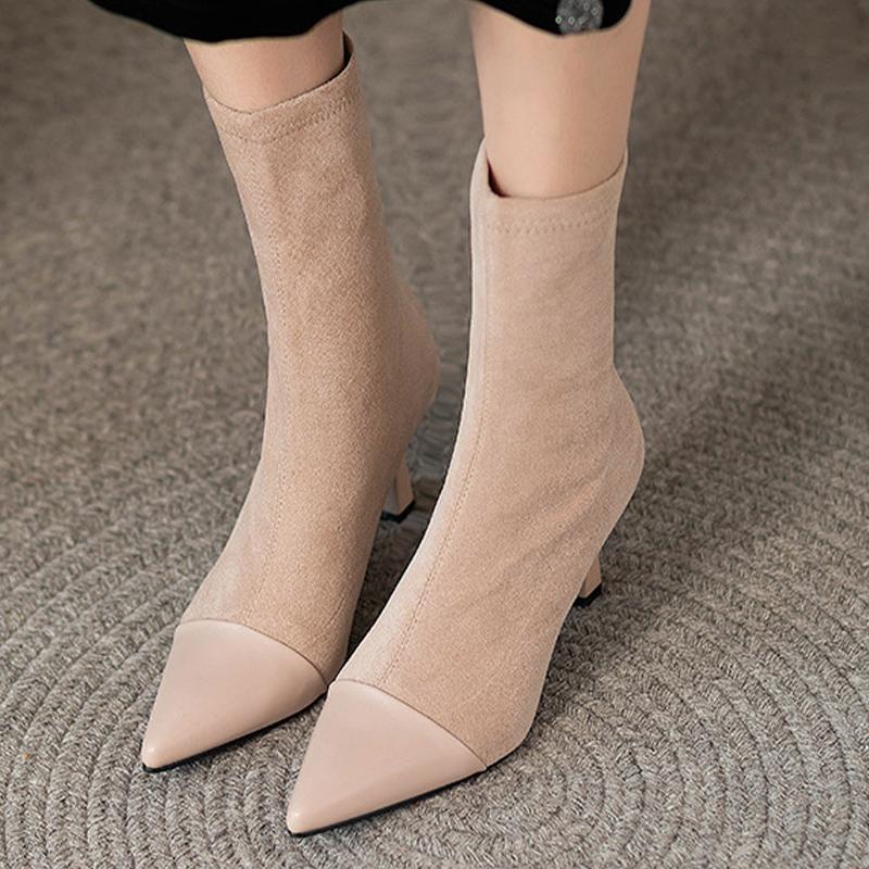 Semsket spiss tå Dame Chelsea Boots Ankelhøye hæler Designersko Vinter Ny motetrend 2024 Gå Goth Mujer Zapatos
