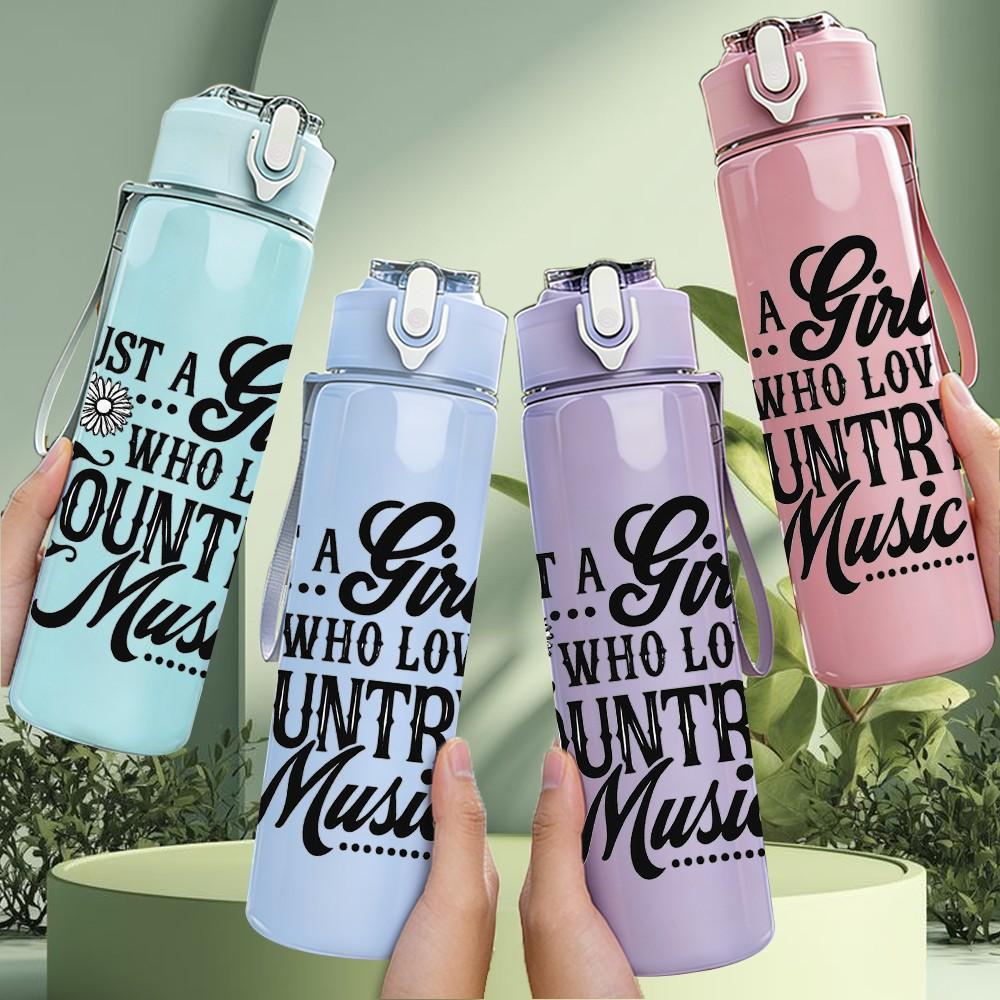 1PC Just A Girl Who Loves Country Music Guitar Print 750ml Color Plastic Sports Water Bottle Leakproof Flip Straw Lid Suitable for Sports Office Use
