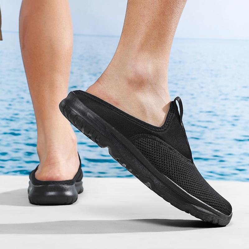 36-46 Unisex Slippers Men's Half Slippers Mesh Meter-breathable Men's Black Mueller Shoes