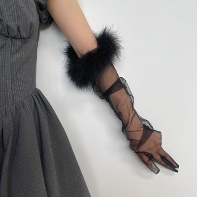 Sommer Federgaze Dünne Sonnenschutz Lange Handschuhe Persönlichkeit Tüll Transparent Braut Hochzeitshandschuhe Party Accessoires