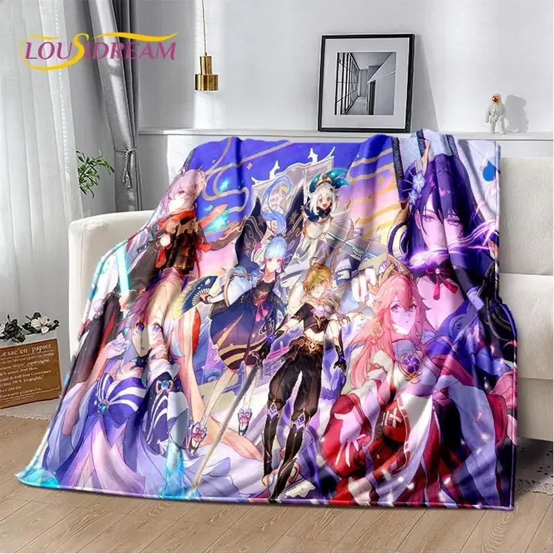 Genshin Impact Cartone Animato Gioco Coperta Morbida di Peluche, Coperta di Flanella Coperta da Lancio per Soggiorno Camera da Letto Letto Divano Copertura da Picnic Bambini